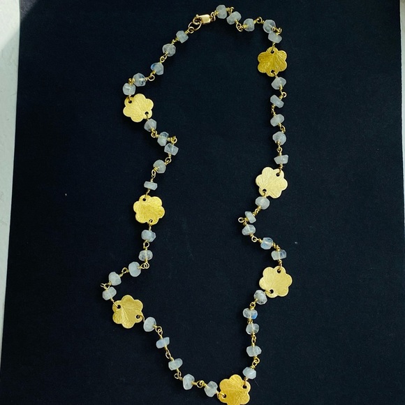 Moonstone Gold Necklace Wire wrapped Crystal Necklace flower charm